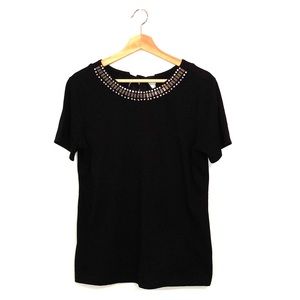 Rhinestone Embellished Black Tie Back T-Shirt